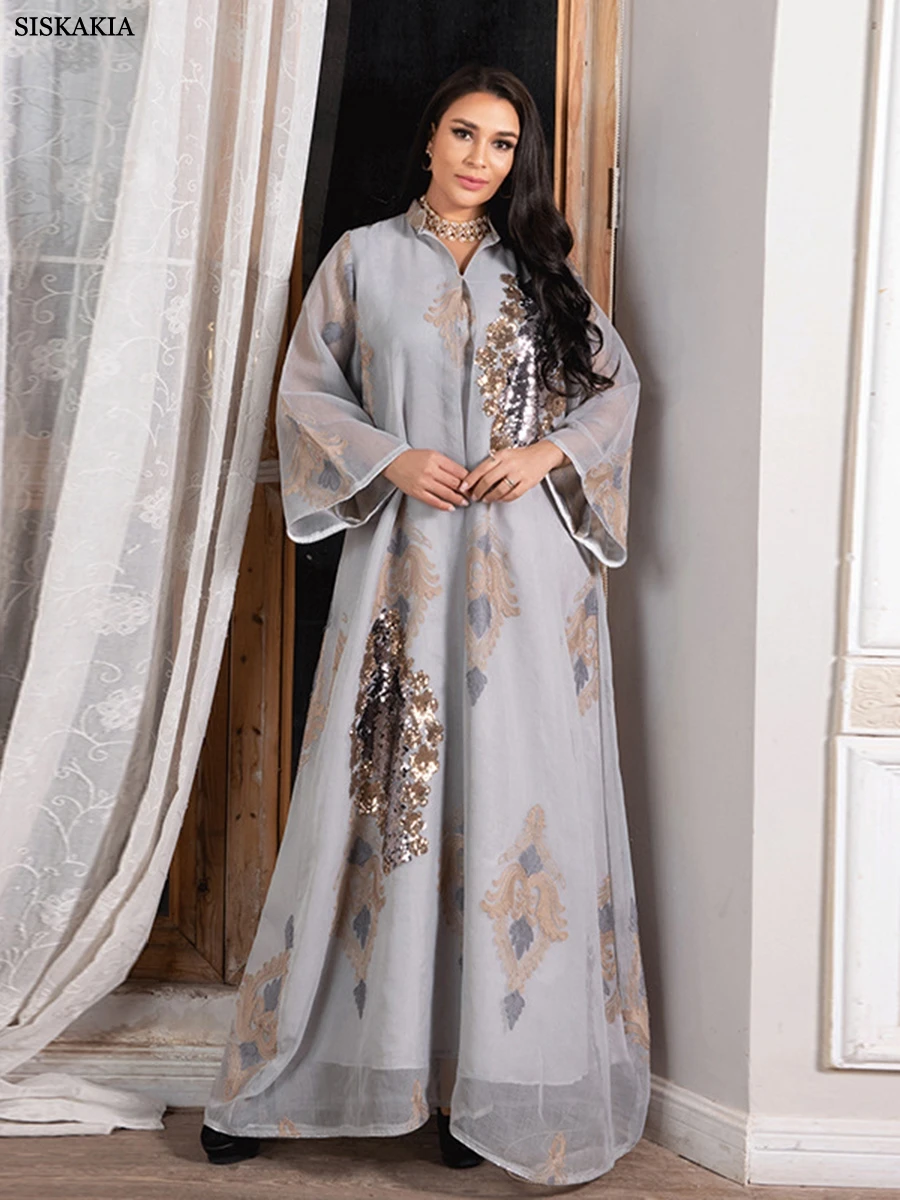 Siskakia Дубай модное Сетчатое вечернее платье с блестками и вышивкой вечерние Jalabiyat