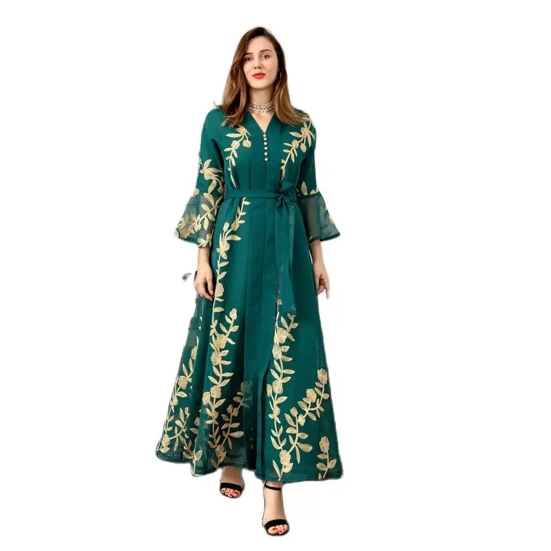 Женское Сетчатое платье-абайя с цветочной вышивкой элегантная вечерняя одежда