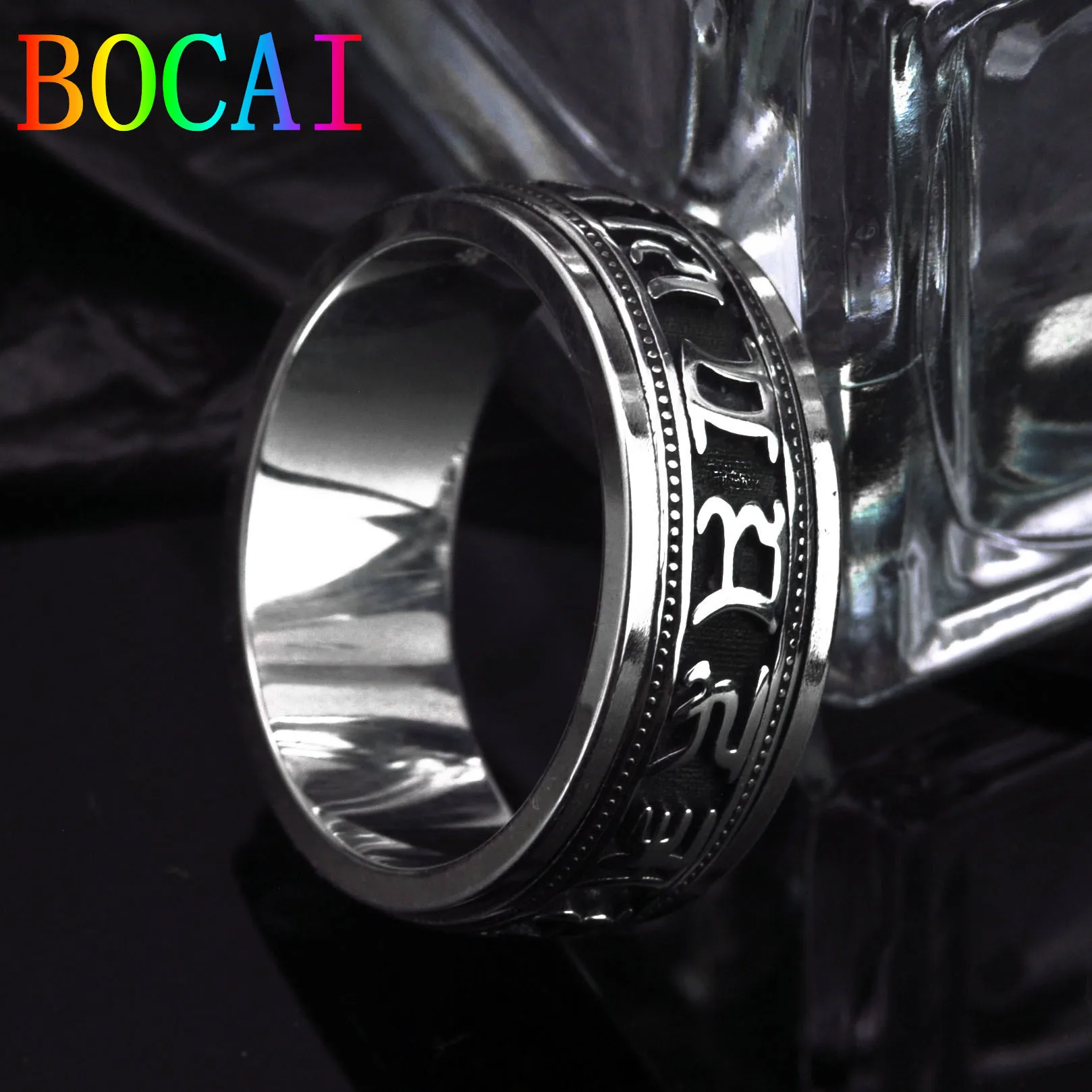 

BOCAI S925 Sterling Silver Rings 2022 New Fashion Six Syllable Rotatable Solid Pure Argentum Amulet Jewelry for Women Men