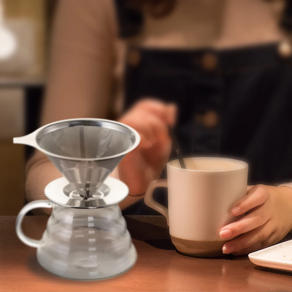 

Stainless Steel Coffee Filter Dripper Double-Layer Drip Funnel Tea Filter Cup Removable Reusable Cone Dripper Tea Filter Cup
