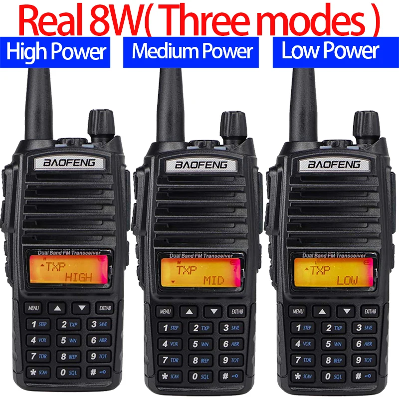 Baofeng UV-82 Walkie Talkie 8W Power Portable Two way Radio UV82 Tri-Power Dual PTT Ham CB Radio 10KM UV82 Hunting Transceiver