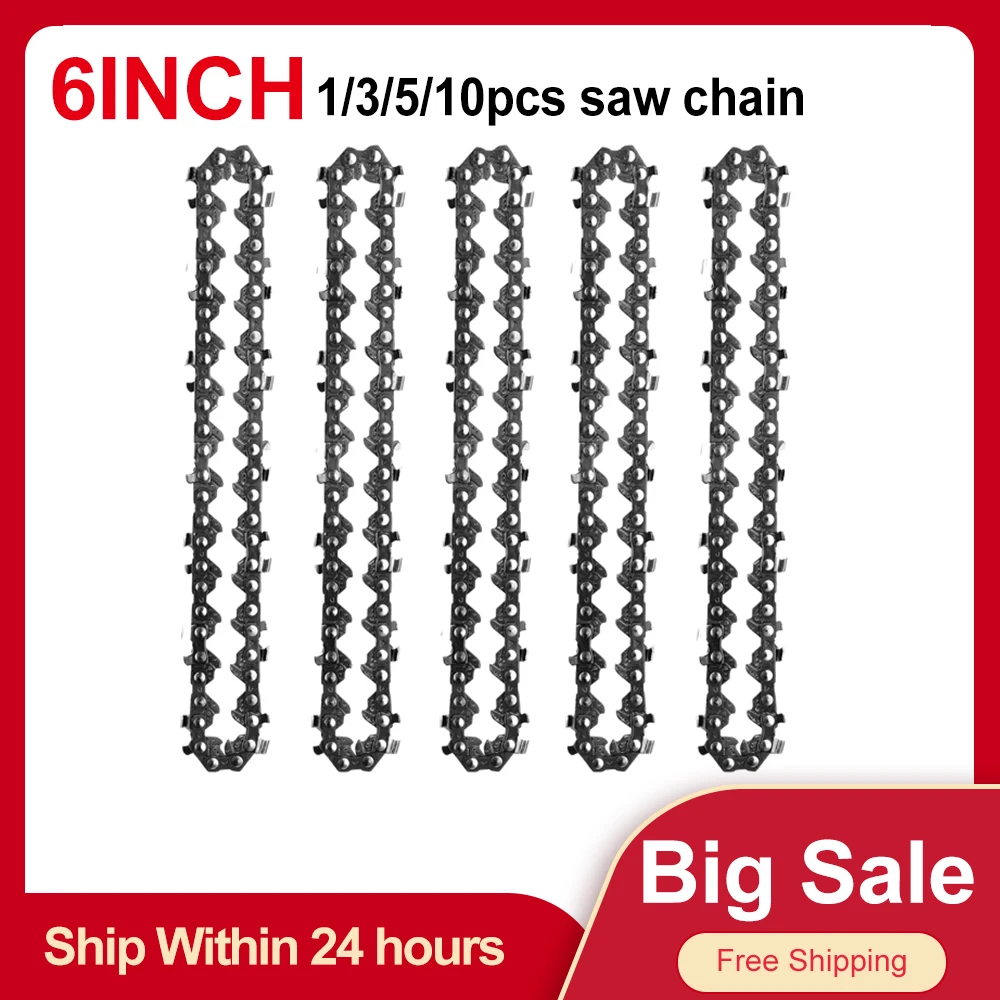 1/3/5/10pcs 6 Inch Mini Chainsaw Chain Set Cordless Electric Saw Chain Wood Branch Cutting Sharp Chains Blades Replacement