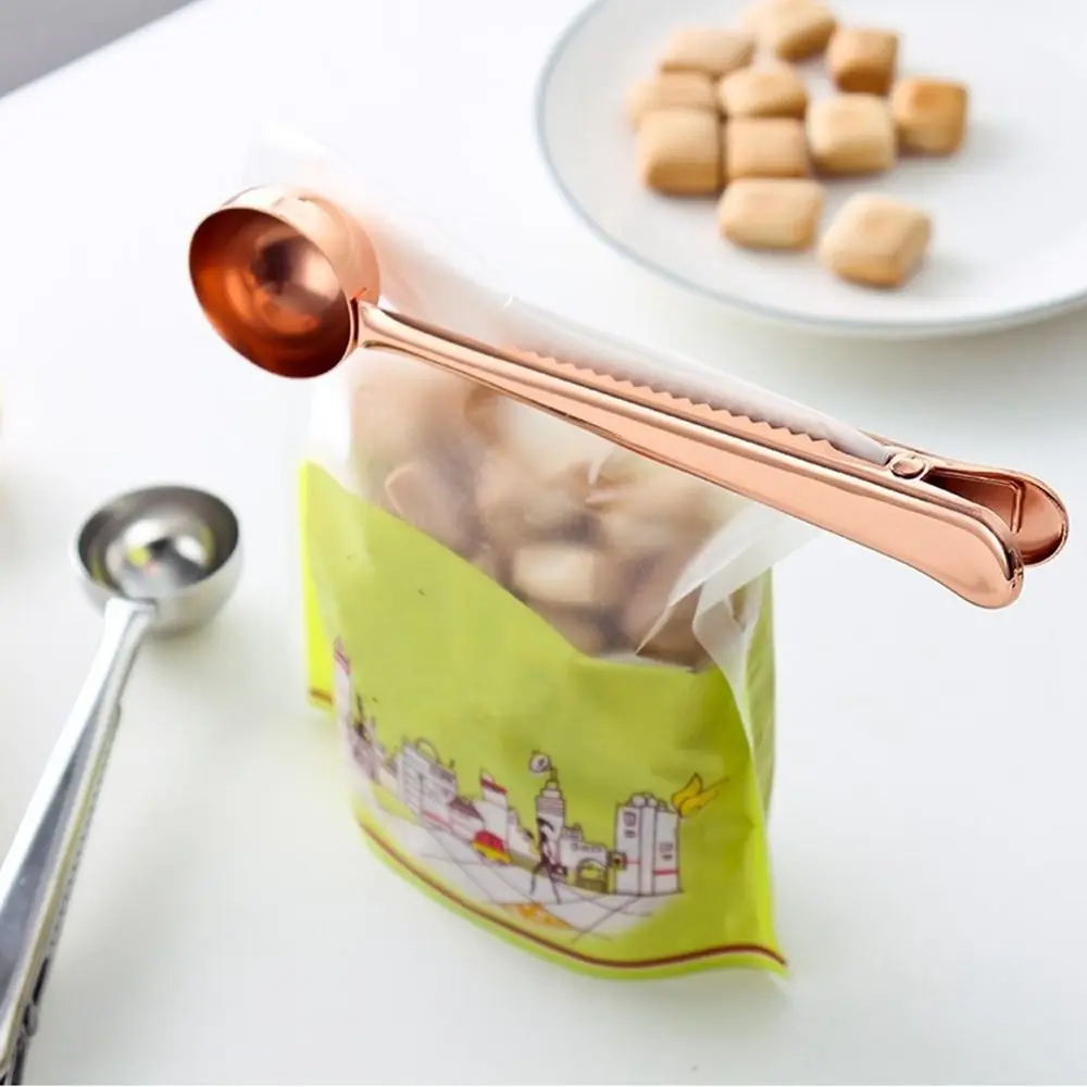 

Durable Stainless Steel Coffee Spoon With Bag Clip Sealing Measuring Tea Coffee Scoop Clip Multifunctional Kitchen Tools