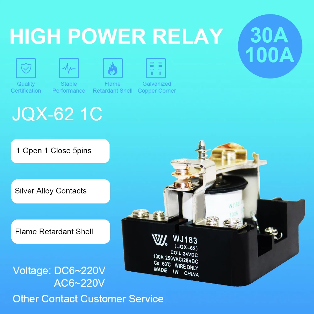 Реле мощности JQX-62F 1Z 80A 100A 120A реле высокой мощности 12В 24В 220В переменного тока серебристое Контактное электрическое реле
