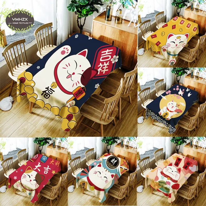 

Cartoon Lucky Cat Table Cloth Japanese Style Waterproof Tables Cover for Dining Room Kitchen Decoration Party Picnic Manteles