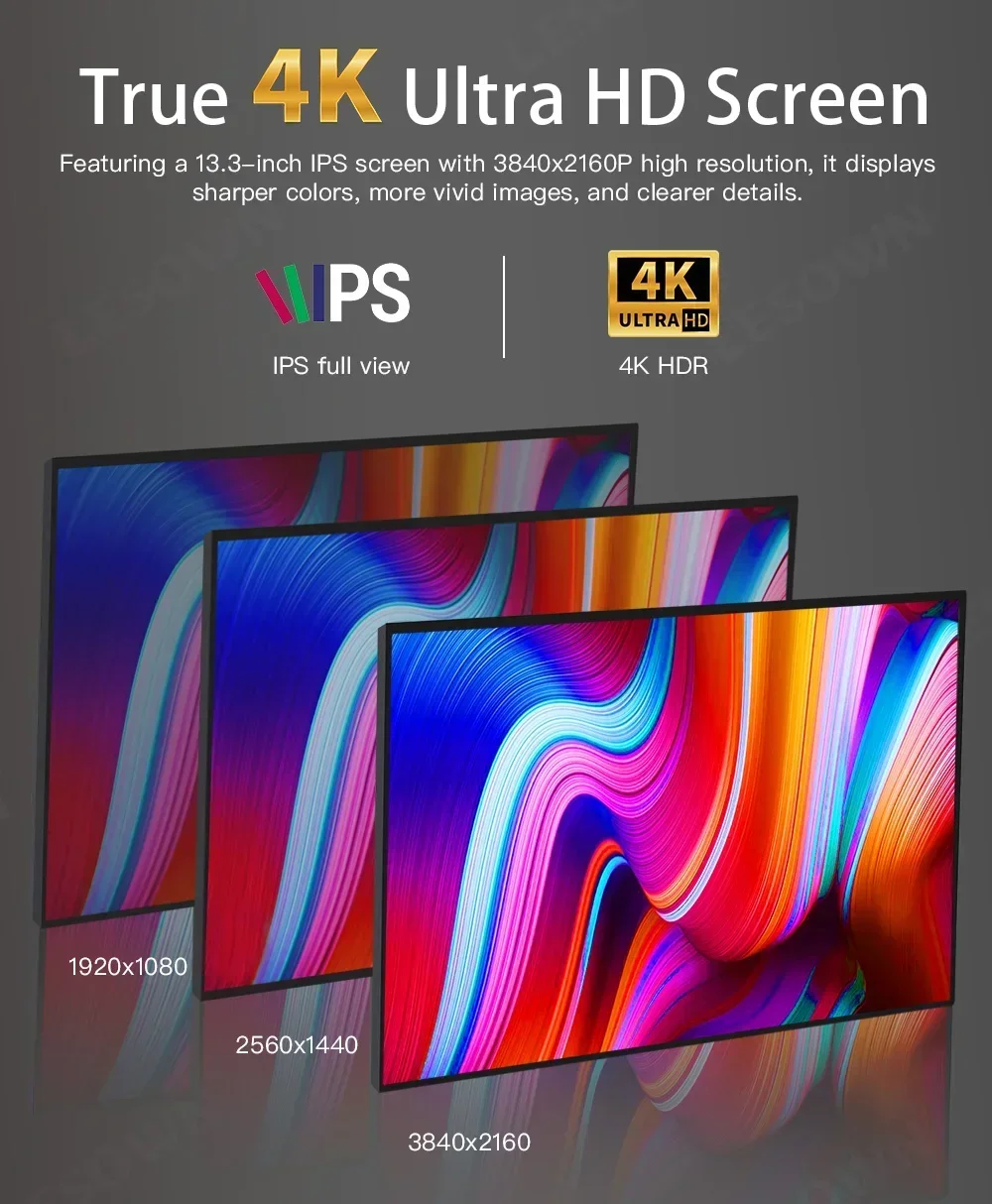 Портативный монитор LESOWN 13 3-дюймовый 4K USB-C HDMI IPS Touch 1920x1080 широкоэкранный