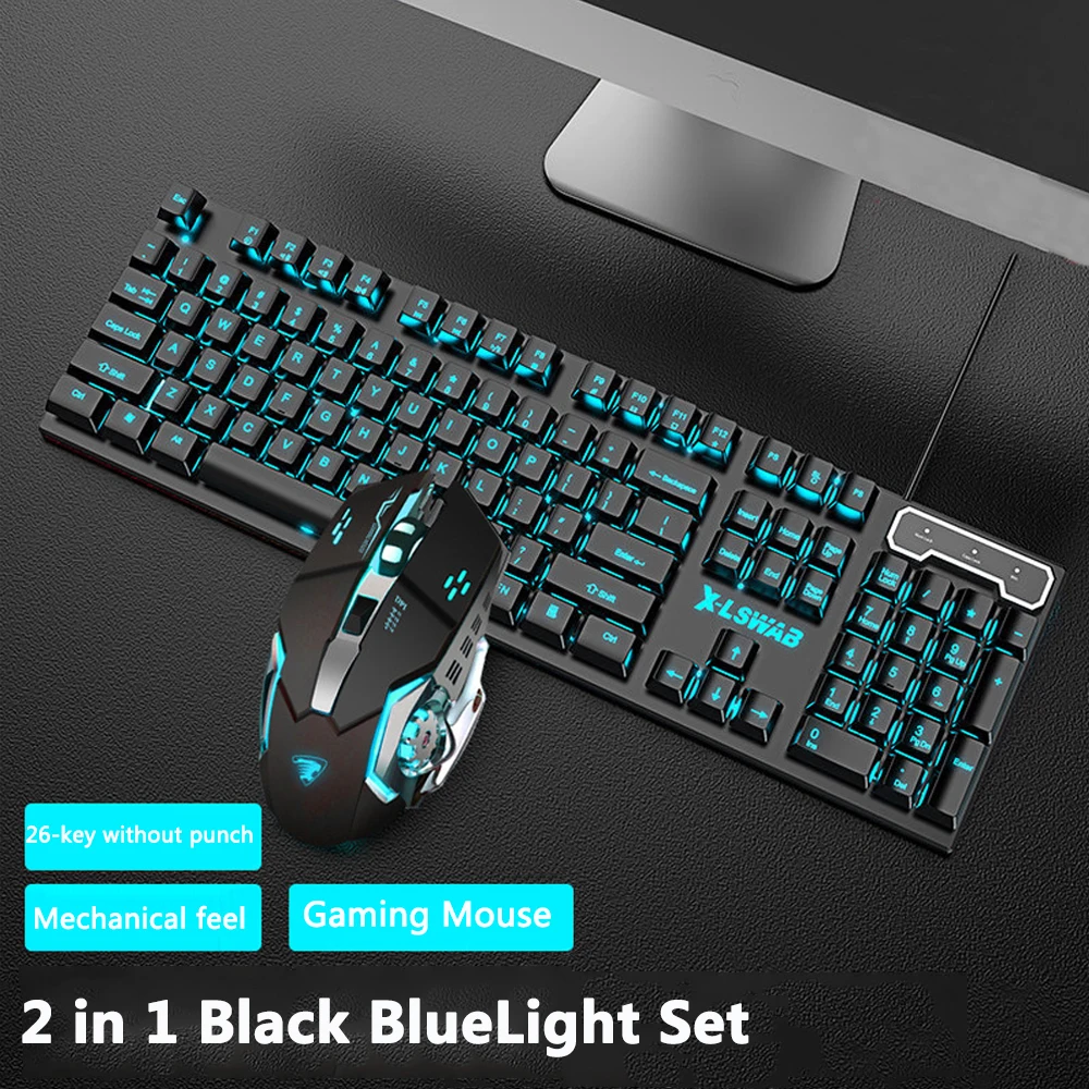 usb wired keyboard mouse headset set mechanical feel keyboard with backlight gaming mouse kit for gamers desktop laptop offices free global shipping