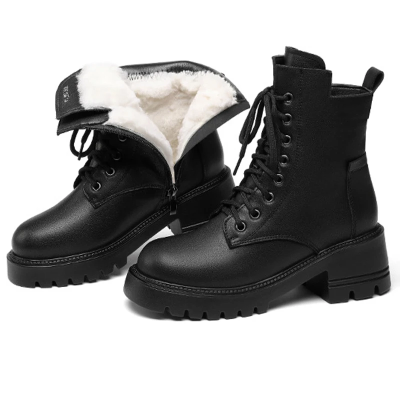 Women Ankle Boots 2023 New Large Size 41 42 Women Winter Boots High Heel Platform Genuine Leather Motorcycle Boots Women