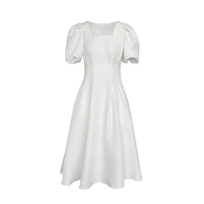 Элегантное летнее платье с талией для женщин пышными рукавами и квадратным