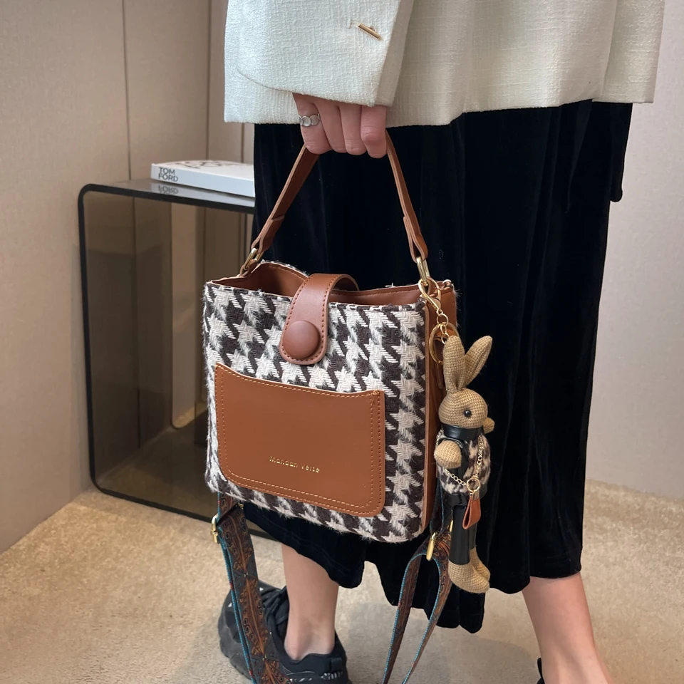 Houndstooth Handbags For Women England Style Plaid Messenger Bags Classic Designer Female Bag Elegant Small Packages VintageTote