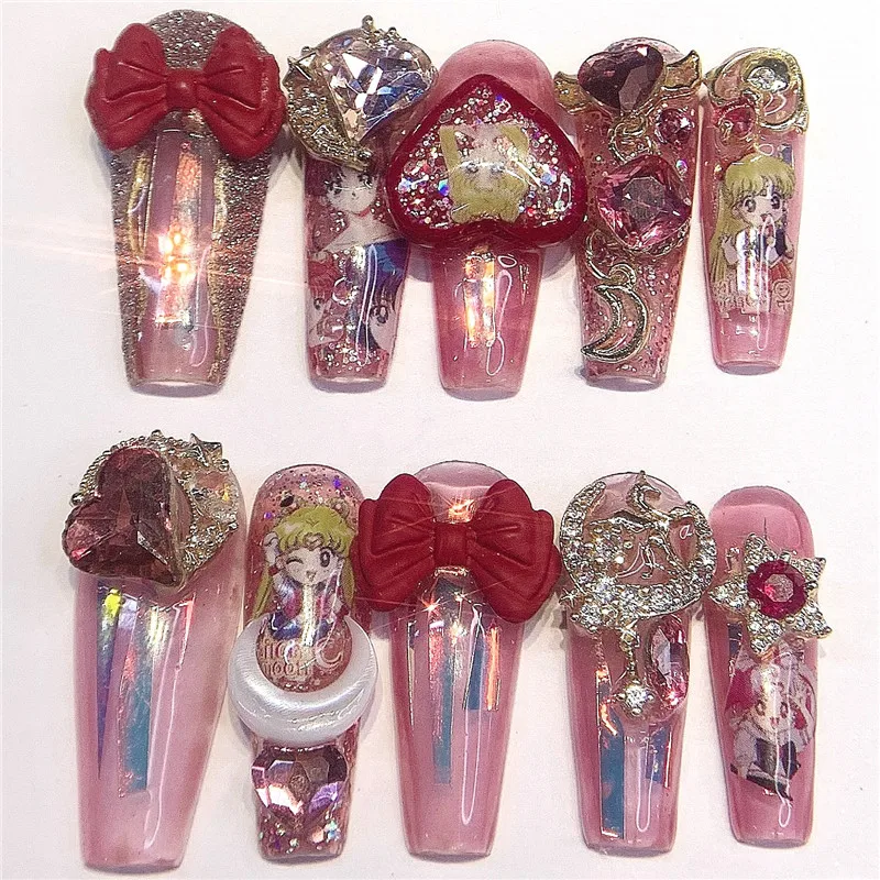 

New Cartoon Diy Sailor Moon Shiny rhinestone nail patch Handmade Nails Anime Kawaii Wear Stickers Nail Patch