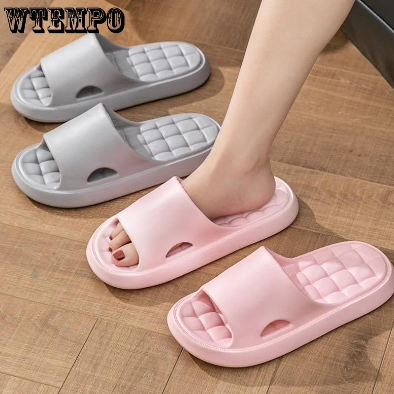 WTEMPO Women Slippers Thick Bottom Bathing Silent Non-slip Beach Shoes Couples Sandal Fashion Platform Soft Flip Flops Wholesale