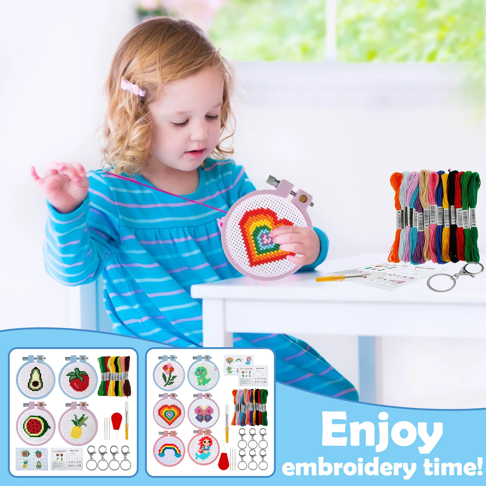 

4Pcs/6Pcs Embroidery Beginner Kits Cute Cross Stitch Key Ring Kit Portable Embroidery Starter Kit Cross Stitch Kits with