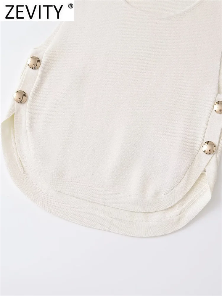 Модный женский вязаный жилет Zevity с круглым вырезом без рукавов боковыми