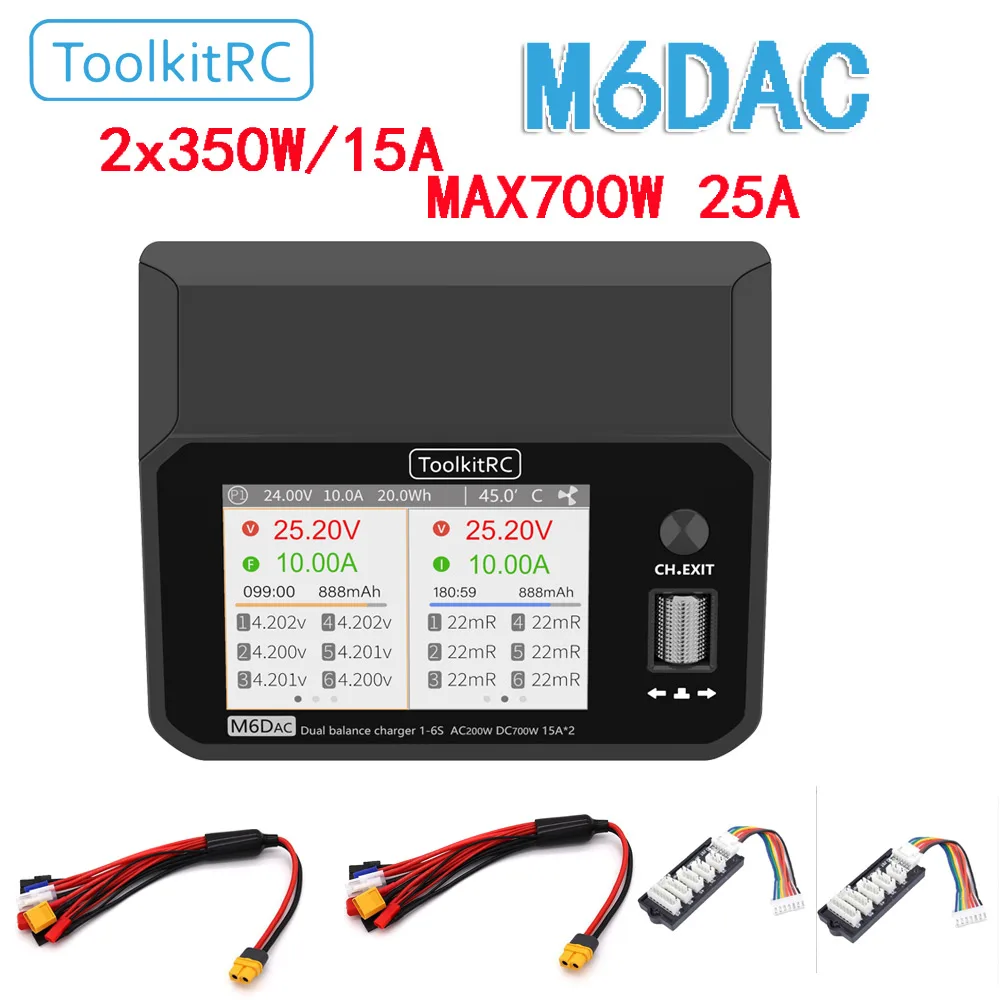 Оригинальное Двухканальное умное зарядное устройство ToolkitRC M6DAC Lipo, зарядное устройство Dis, AC 200 Вт DC 350WX2 15A для RC FPV 1-6S LiHV PD 65 Вт