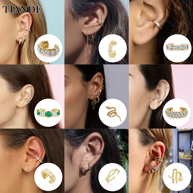 

TIANDE 1PC Gold Silver Filled Ear Cuff for Women Fake Piercing CZ Zircon Women's Clip on Earrings 2022 Fashion Jewelry Wholesale