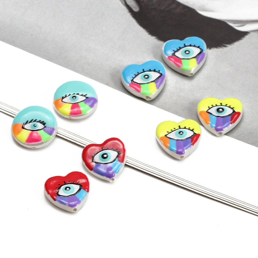 

Meibeads Shell Evil Eye Heart Space Beads For Jewelry Making Fashion Colorful Eyes Necklace Bracelet Diy Accessories One Piece