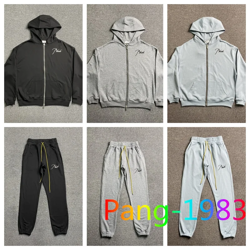 

Мужской/женский комплект одежды из махровой ткани, однотонная простая повседневная спортивная одежда с капюшоном и вышитыми надписями ревеня, 1:1