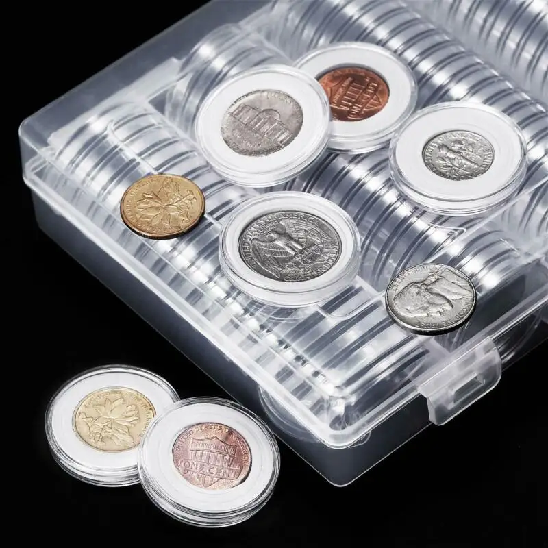 

100Pcs 17/20/25/27/30/mm Coin Storage Box Clear Plastic Round Currency Coin Capsule Cases Holder Plastic Round Collection Box