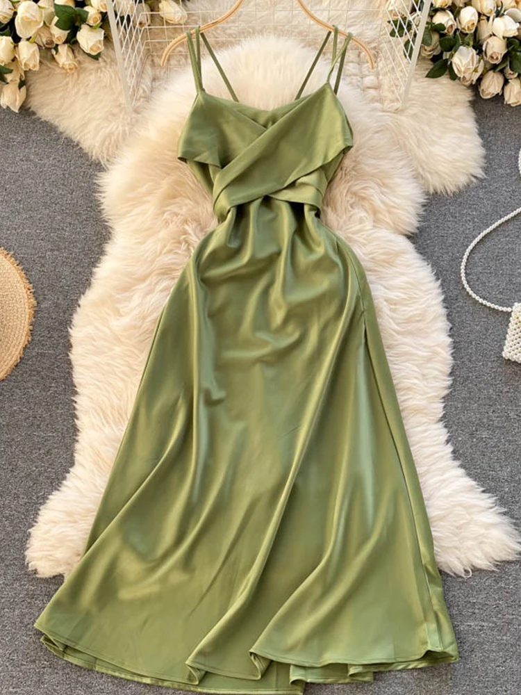 

Fitaylor New Summer Sexy Women Spaghetti Strap Backless Long Dress Casual Female Holiday Beach Solid Dress High Waist Slim Dress