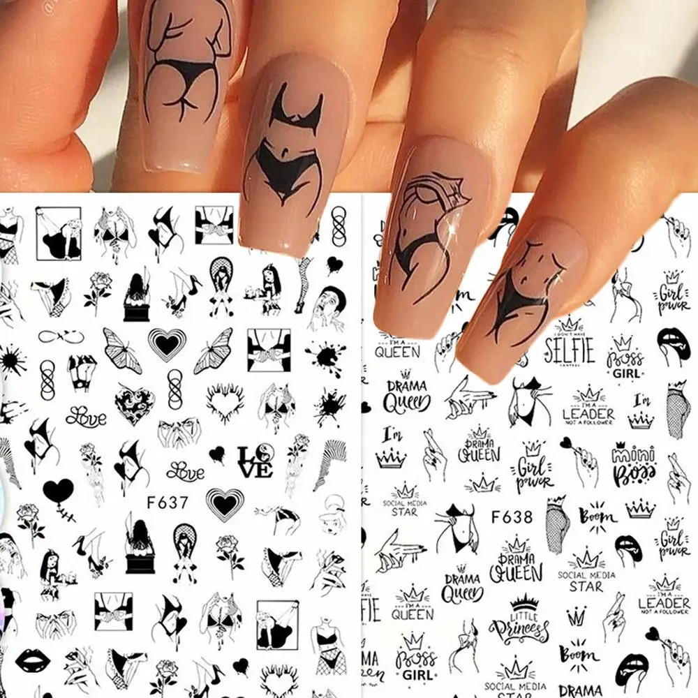 

Sexy Abstract Water Slider Tips Beauty 3D Nail Stickers Character Pattern Decals Woman Face Design Nail Art Decoration
