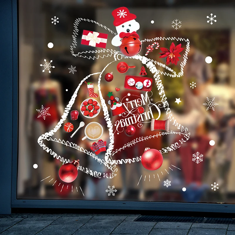 

[SHIJUEHEZI] Christmas Window Stickers DIY Bellls Snowflakes Wall Decals for Living Room Market Shop Glass Festival Decoration