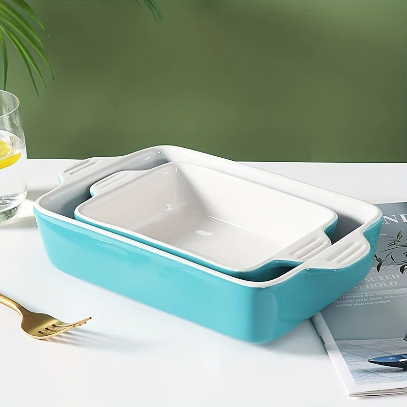 

2pcs Ceramic Casserole Bakeware Set [Large & Deep], For Oven, Lasagna & Chicken Cooking