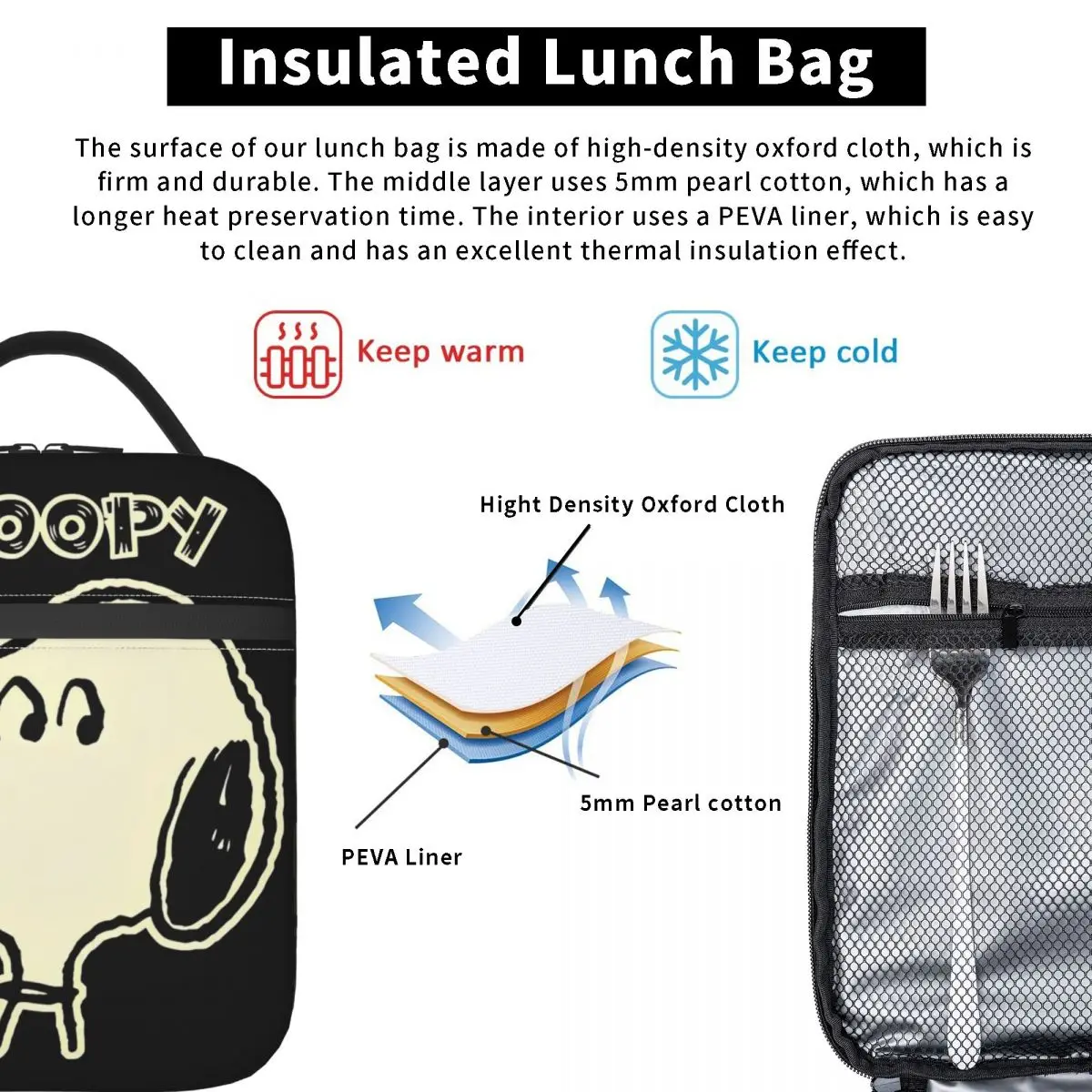 Snoopy арахис аксессуары изолированная сумка для ланча школы офиса контейнеры