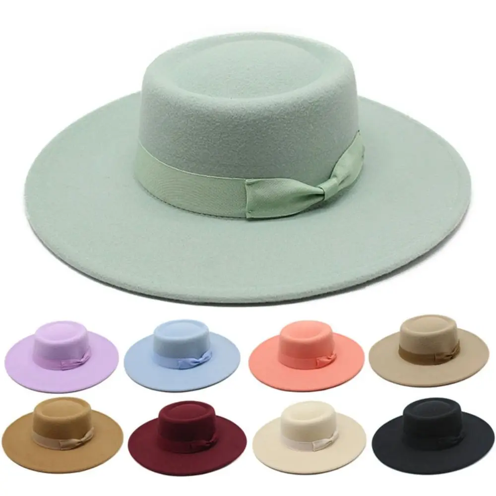 

1PC 2023 Women Ladies Elegant Bow Fedora Wide Brim Felt Panama Retro Church Derby Bowler Hat Shopping Photography Accessories