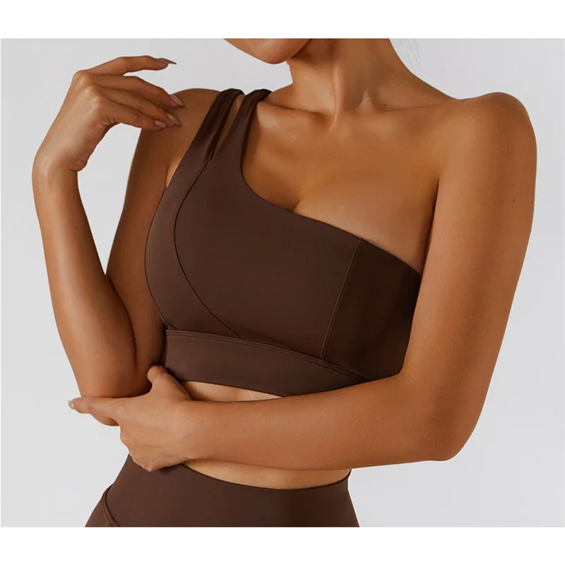 

Сексуальный бюстгальтер для йоги на одно плечо с открытой спиной, спортивный жилет, Женский ударопрочный эластичный Топ средней длины для б...