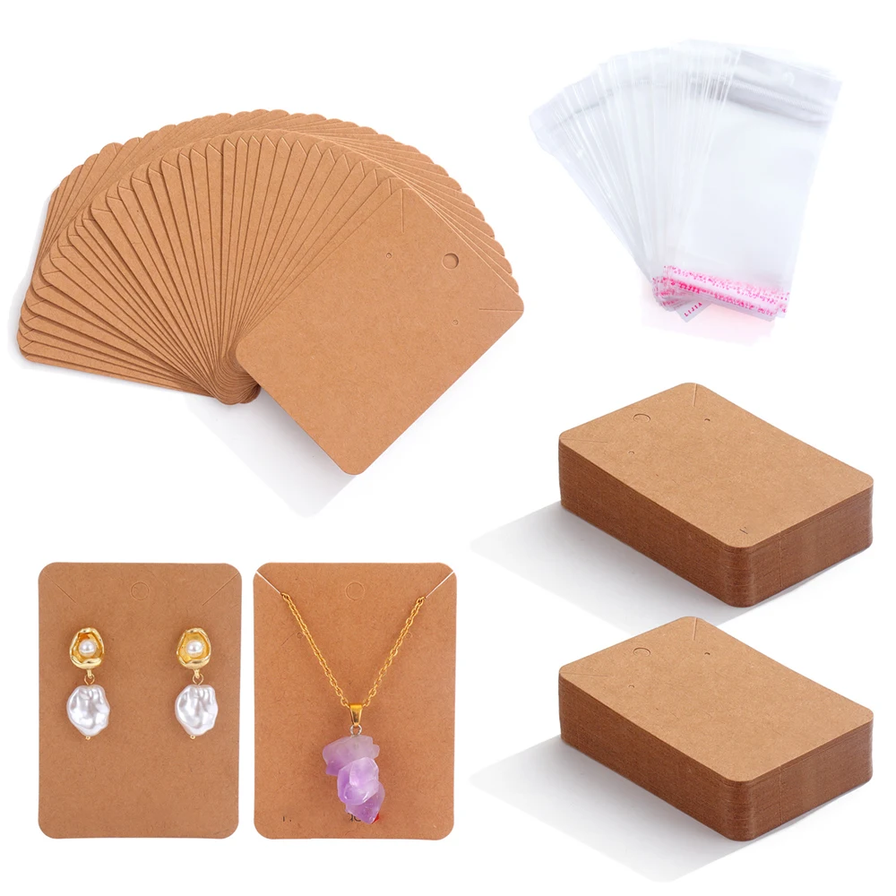 50pcs/Set Earring Display Card With 50pcs Self-Seal Bags Earring Card Holder Blank Kraft Paper Tags Necklace Cards DIY Jewelry