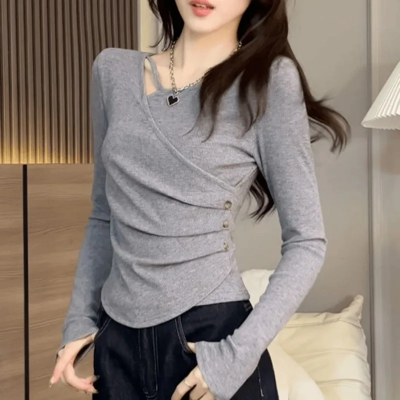 Фото FRAYA LAB Slim Fit Long Sve Футболка женская осень-зима Новый Sle Inner Wear Base irt Универсальный топ Pure Color f Высокий воротник Новый №2