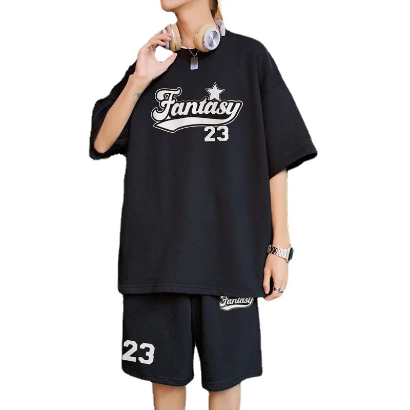 2022 Summer Casual Sportswear Men's Loose Couple Letter Printing Suit Short-sleeved T-shirt Five-point Shorts Two-piece Set