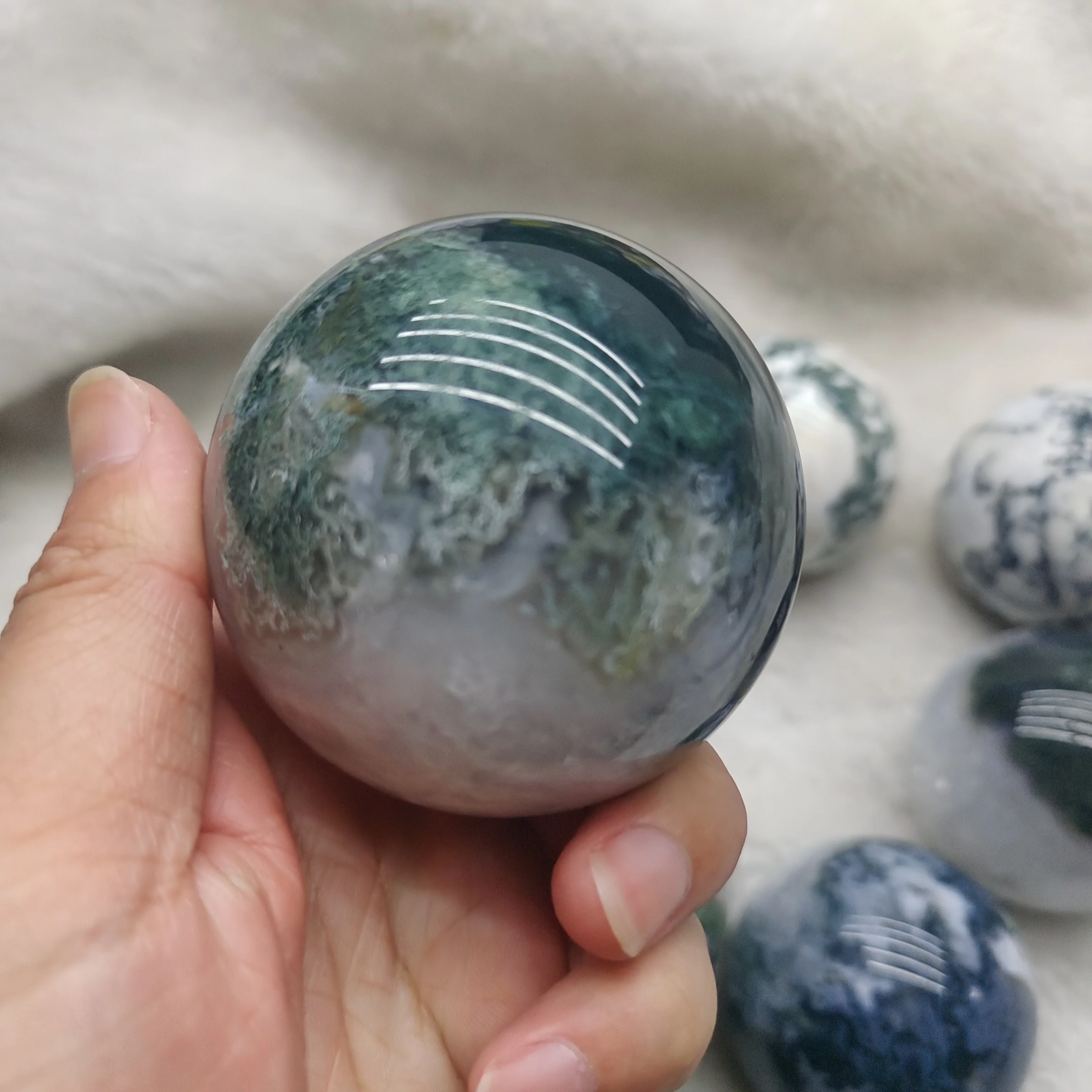 80 мм Натуральный Мох водный Агат кварц хрустальный шар для заживления чакр