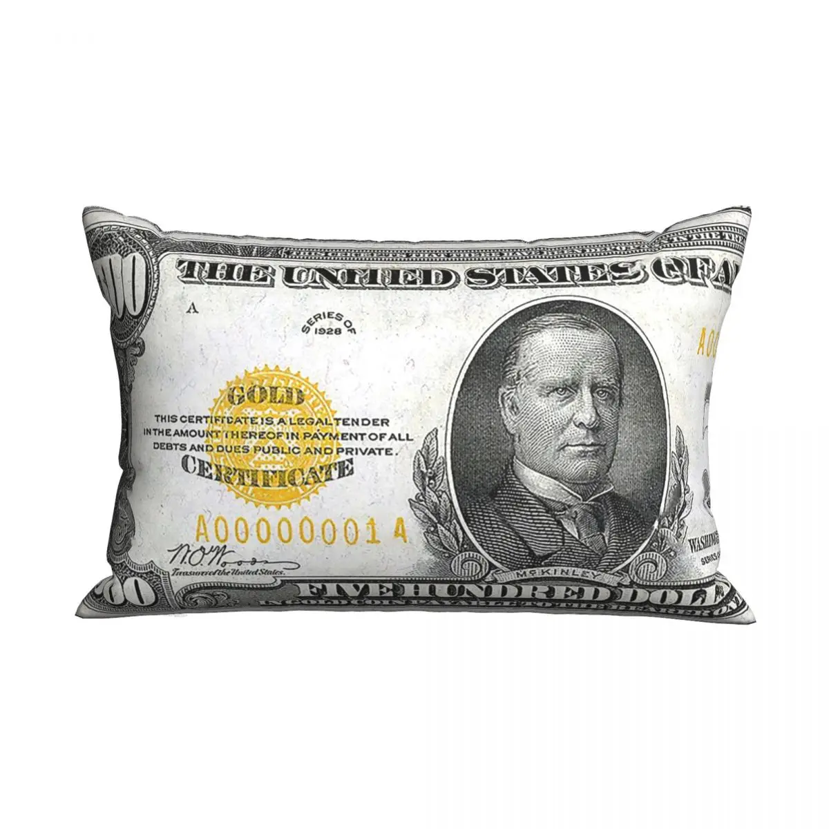 

$500 Gold Certificate US Dollar Soft Cushion Cover Decoration Ben Franklin Pillow Case Cover for Home Double-sided Printing