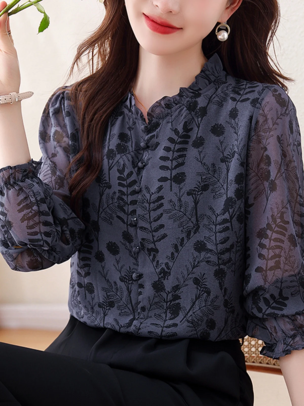 Hangzhou High end Famous Silk Shirts Women Long sleeve Shirt 2024 Autumn New Western Sle Floral Top