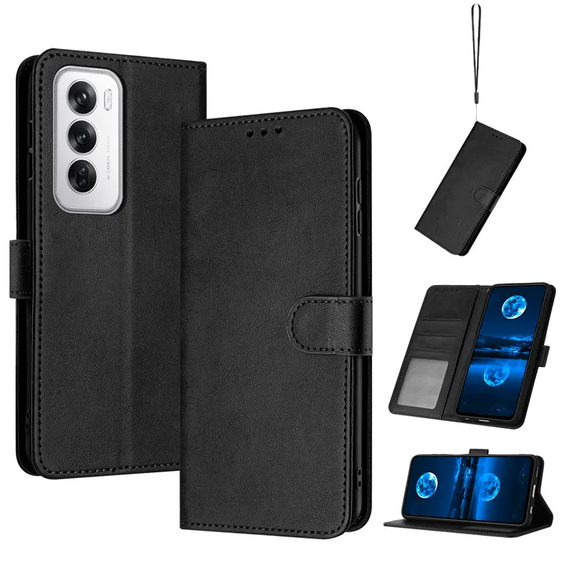 Фото Кожаный чехол с магнитной застежкой для OPPO Reno12 Pro, Reno11 F 5G, Reno 12, 11 Pro, Reno11F, однотонный, с эффектом кожи, кошелек-портмоне №5