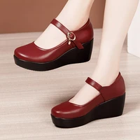 small size 32 33 34 ankle buckle platform shoes medium heels office dance shoe 2022 spring fall wedges pumps women
