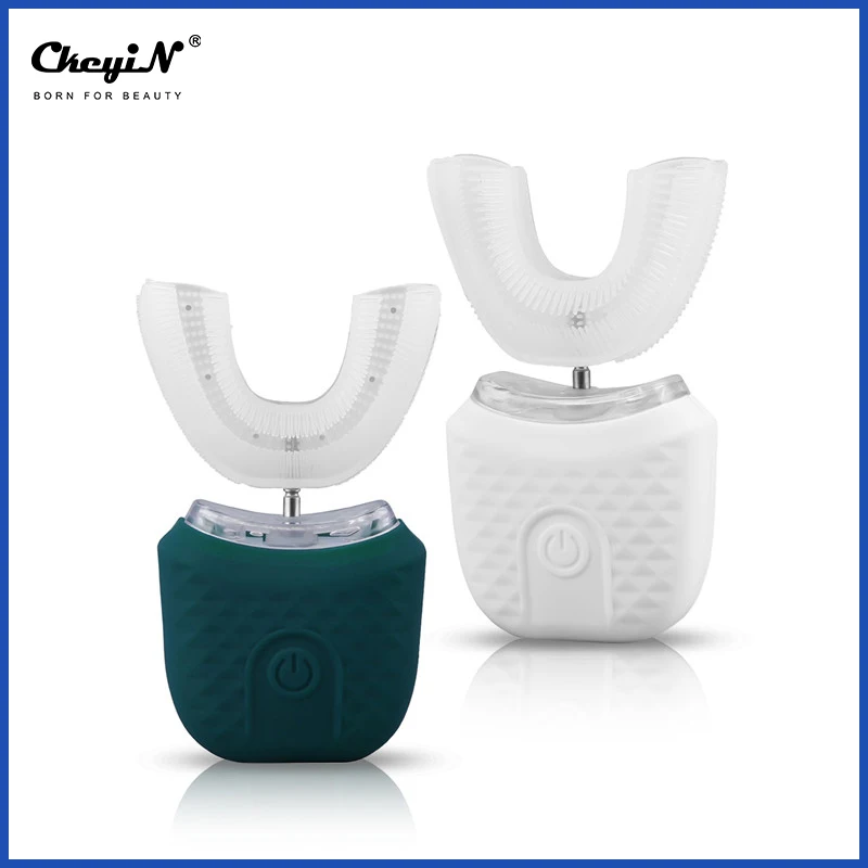 

CkeyiN 360 Degress электрическая звуковая вибрация u-зубная щетка синий светильник очиститель зубов автоматическая щетка для отбеливания зубов