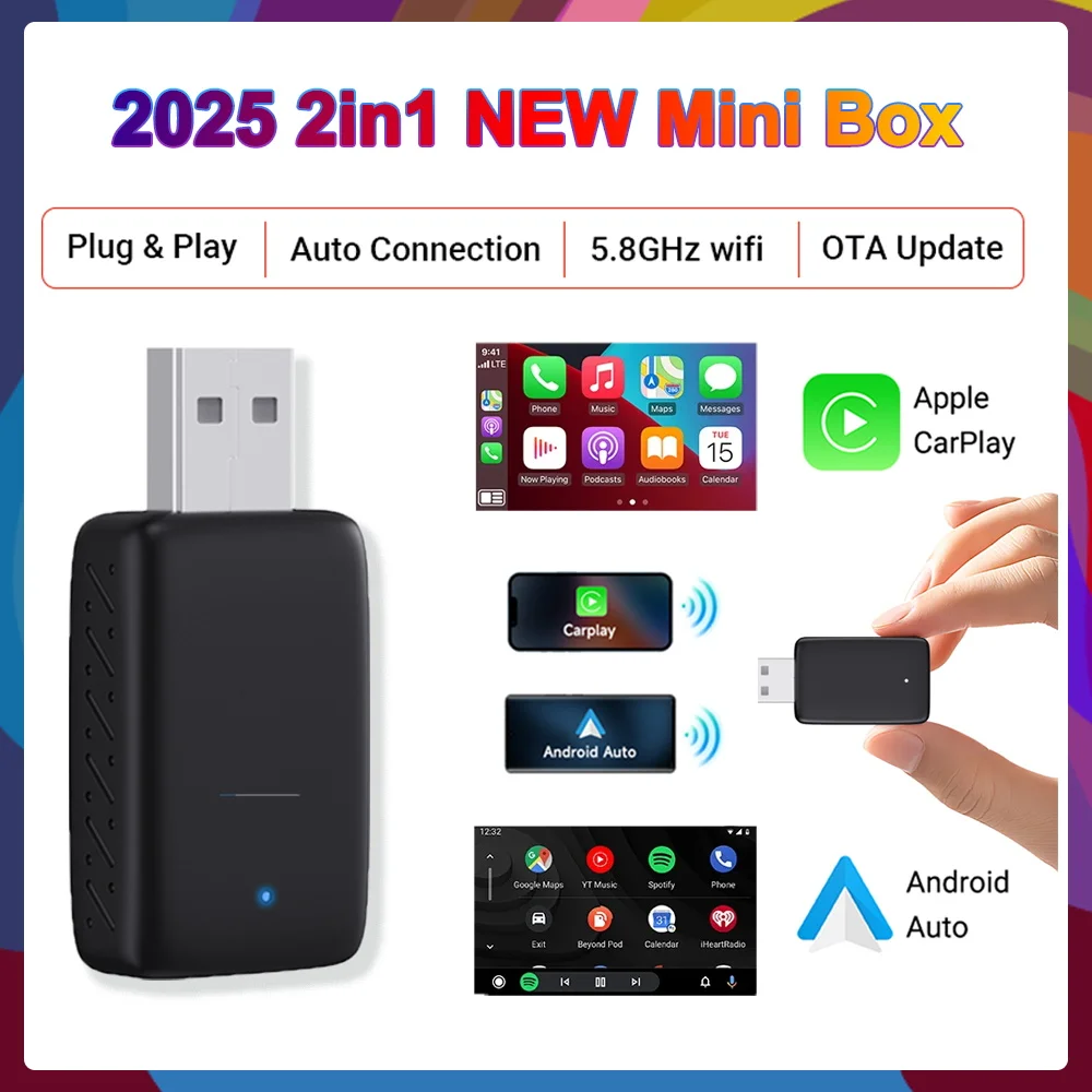 

Android 14 3-в-1 Беспроводной Carplay Android Auto Mini Box 4G + 64G Smart AI TV Box Для YouTube, Netflix, Spotify, Plug & Play