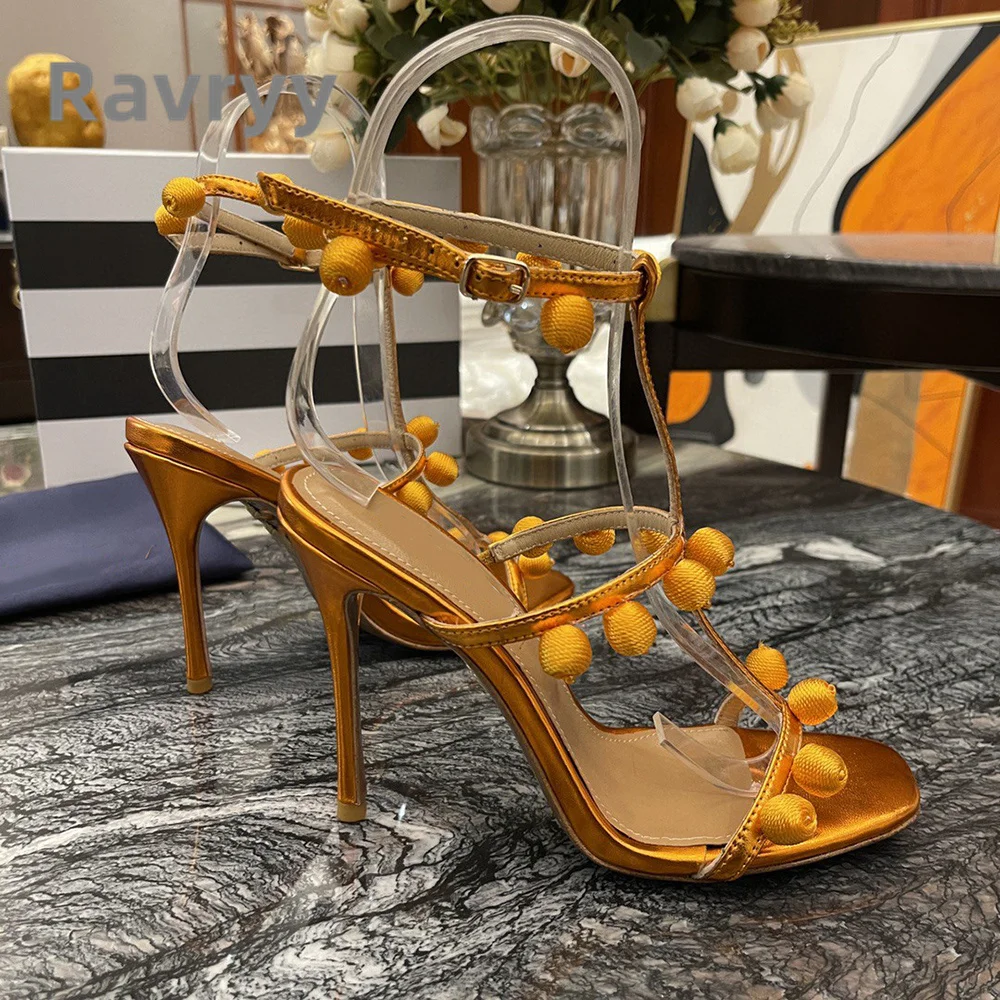 2023 Summer New Rhinestone Ball Versatile Super High Heel Sandals Genuine Leather Slim Heel Sexy Open Toe Women's Daily Sandals