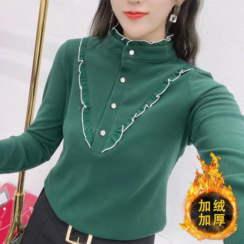 

Утолщенное базовое пальто, женская футболка с воротником на пуговицах и длинным рукавом, однотонные футболки, женские топы