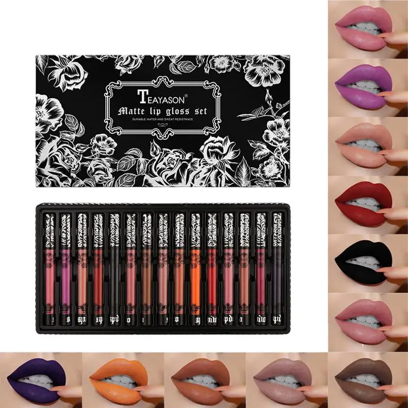 

Набор матовых жидких помад, не выцветает, блеск для губ, стойкая Матовая жидкая помада, набор антипригарных блесков для губ, подарки для женщ...