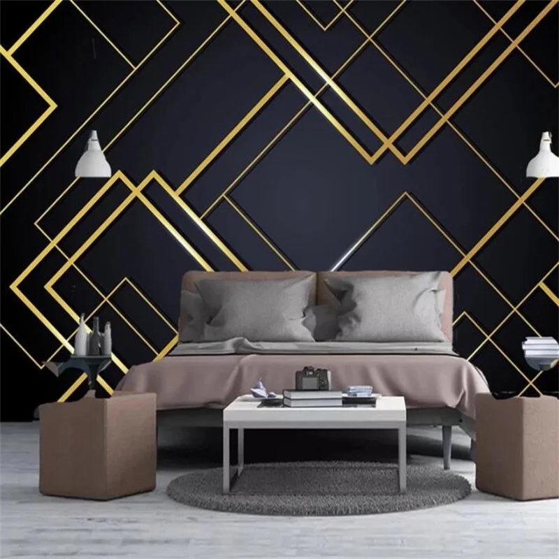 

Custom 3D Self Adhesive Wallpaper Golden Lines Creative Geometric Mural Bedroom Living Room Decor Mural Wallpapers