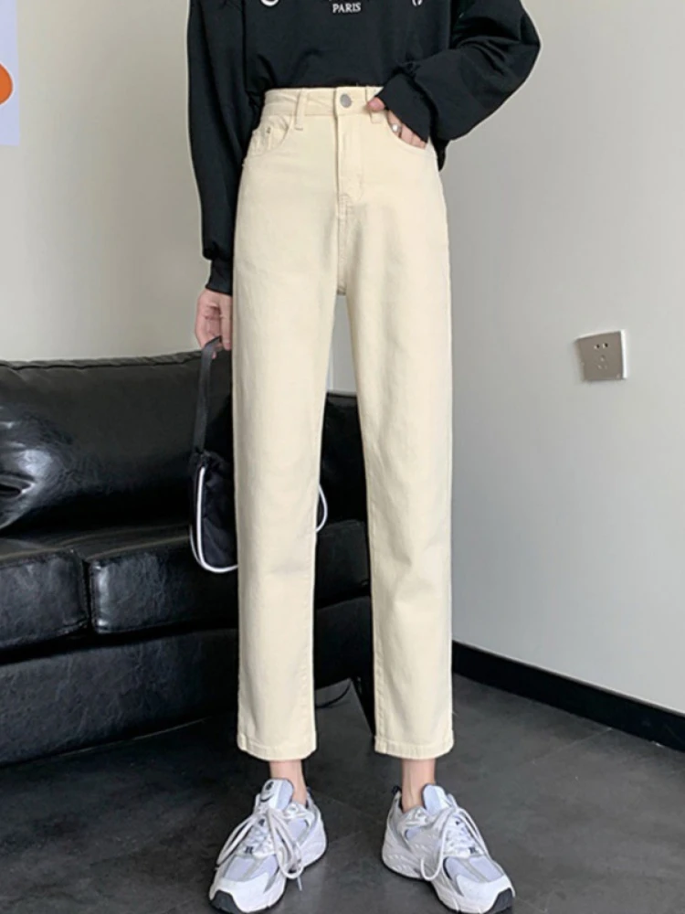 

Джинсы женские с широкими штанинами, повседневные винтажные брюки абрикосового цвета с высокой талией, свободные базовые, Y2K, весна-лето 2023