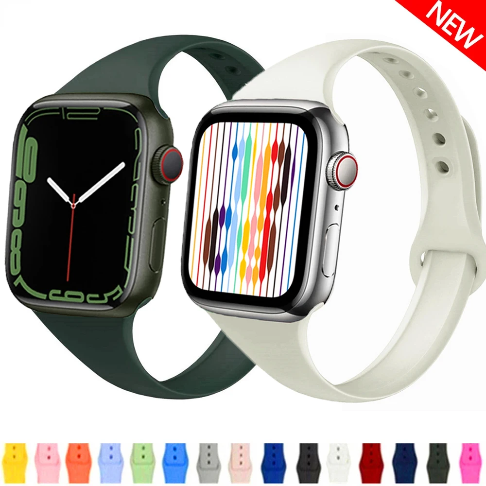 

Силиконовый ремешок для Apple watch band 44 мм 41 мм 45 мм 40 мм 38 мм 42 мм, тонкий браслет для смарт-часов iWatch series 8 7 se 6 5, аксессуары