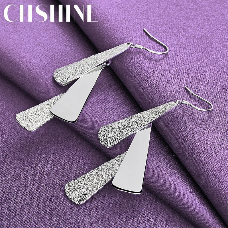 

CHSHINE 925 Sterling Silver Smooth Matte Three Fan Earrings Charm Jewelry Women's Party Fashion Eardrop