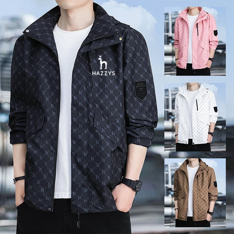 

HAZZYS men's outdoor hiking jacket, waterproof hooded windbreaker, autumn casual fishing Camping tactical jacket, 4XL