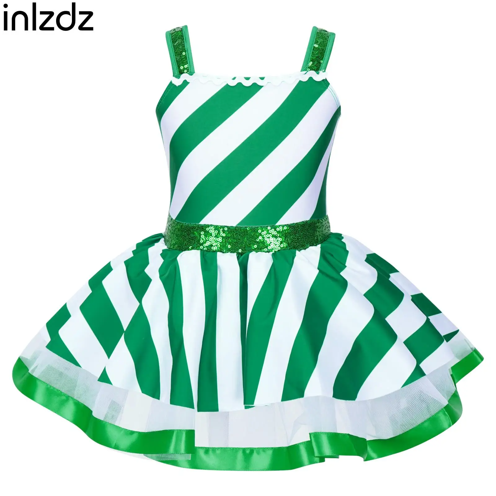 Детский рождественский танцевальный костюм для девочек без рукавов с блестящими