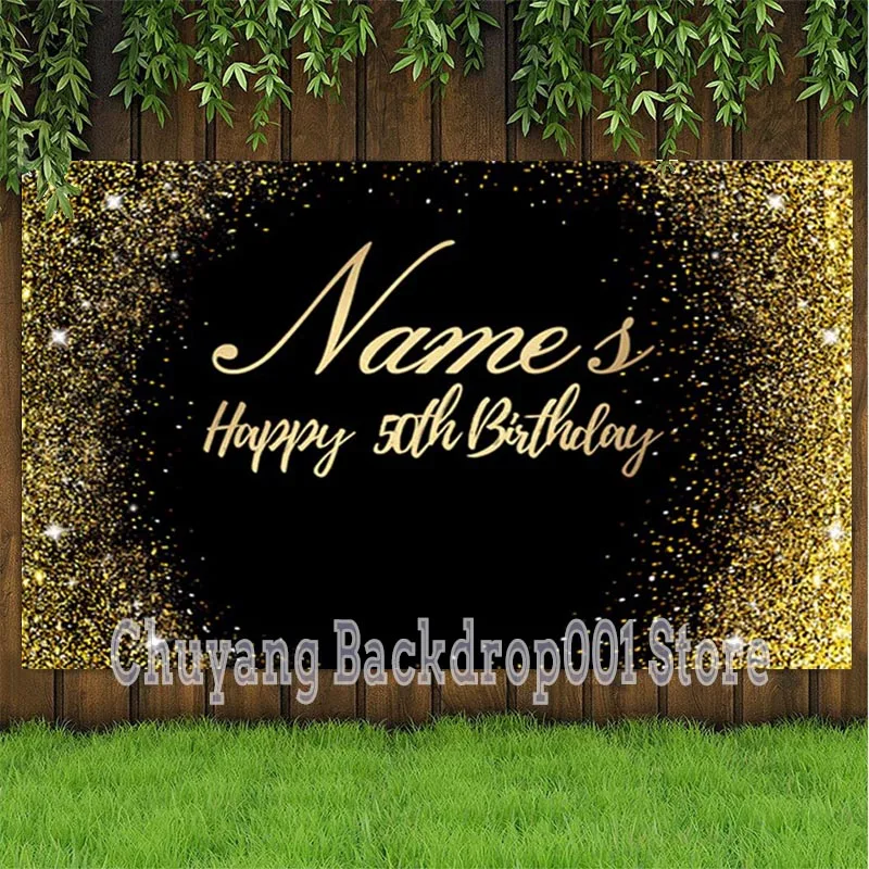Customized Black Gold Glitter Backdrop Personalize Birthday Party Photo Background Photo Studio Prop Banner Decoration Supplies
